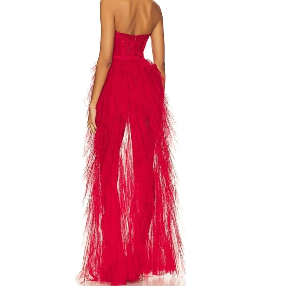 NWT FOR LOVE & LEMONS BUSTIER RED TULLE & LACE STRAPLESS GOWN DRESS SIZE S - Picture 2 of 10